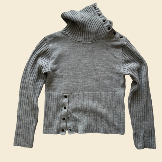 Pull col roulé côtelé modulable gris