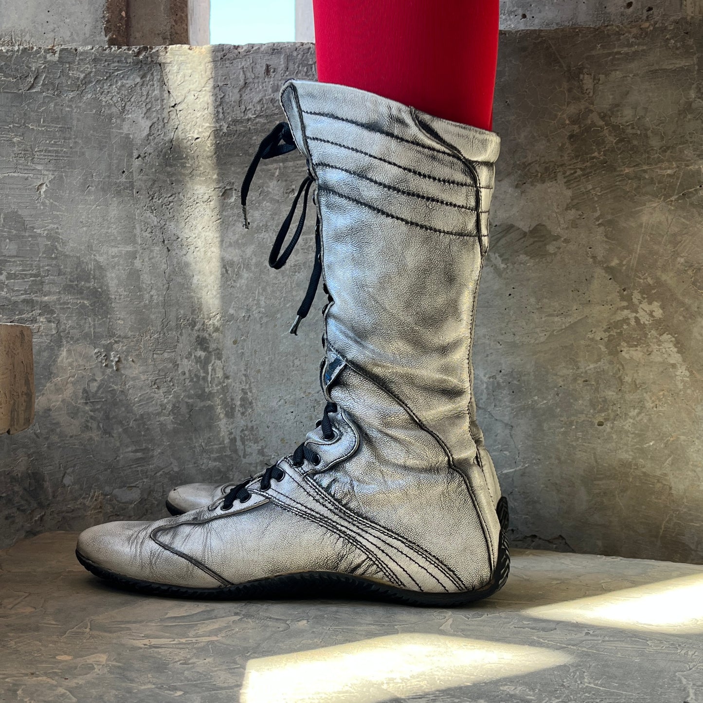 00s boxing boots en cuir gris