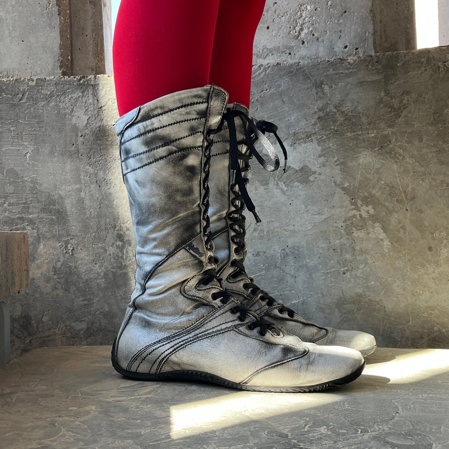 00s boxing boots en cuir gris