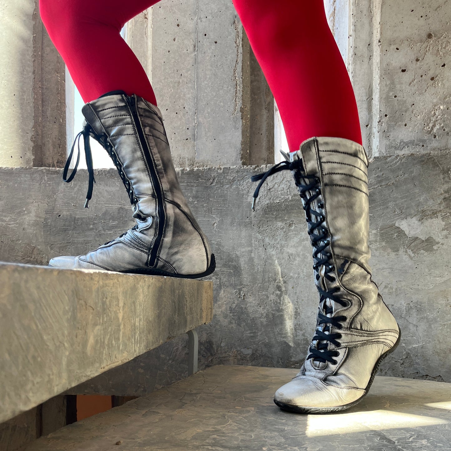 00s boxing boots en cuir gris