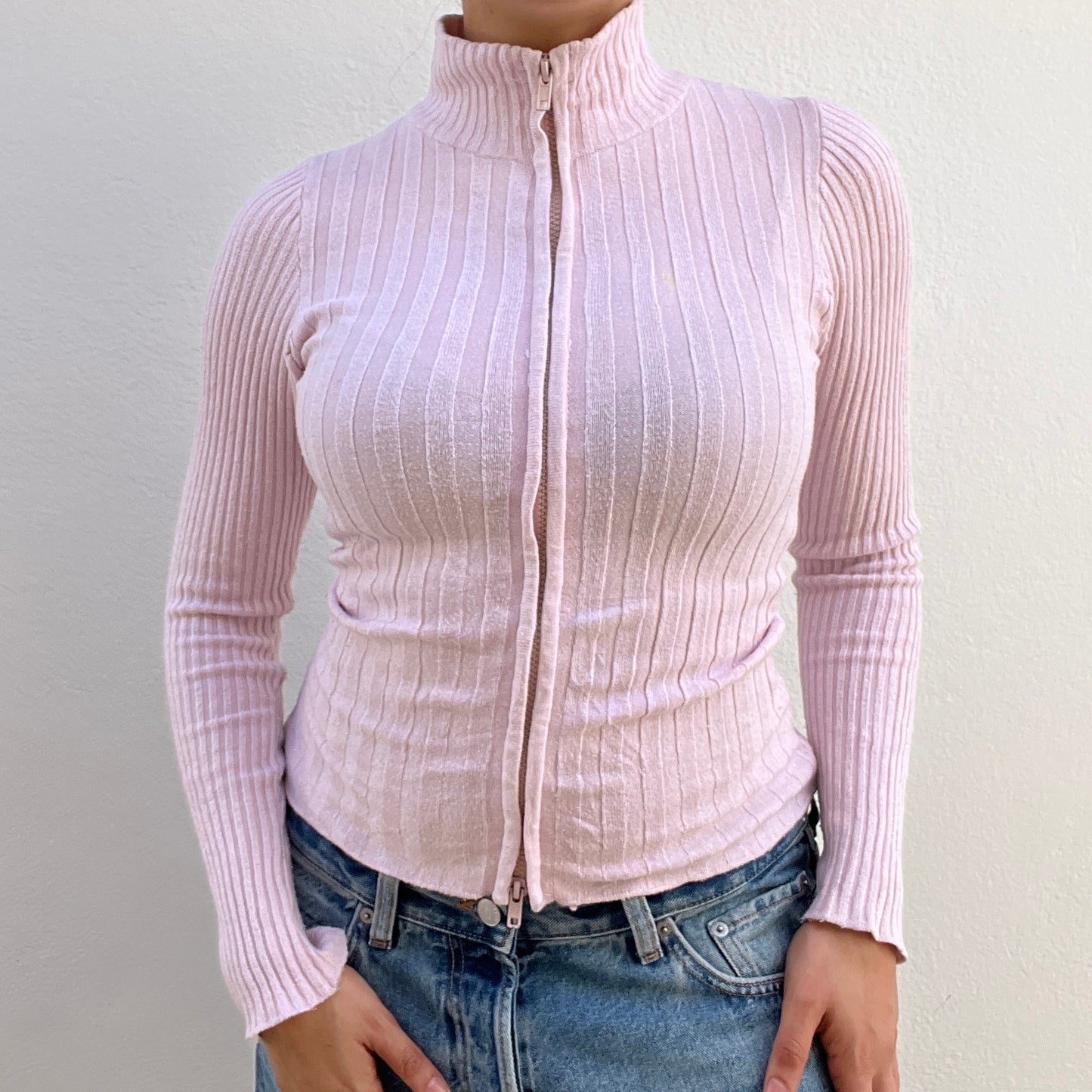 Gilet zippé rose turtle neck