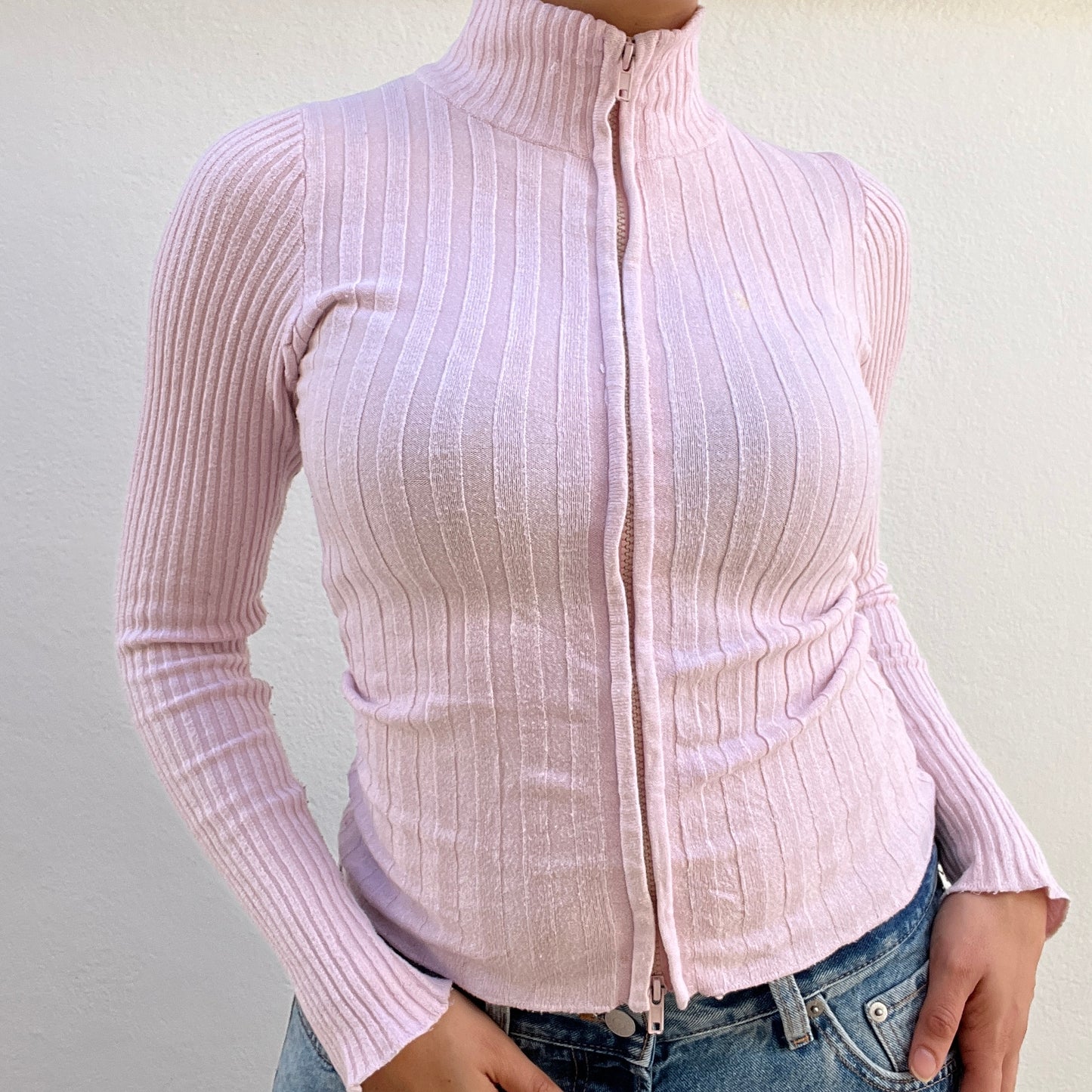 Gilet zippé rose turtle neck