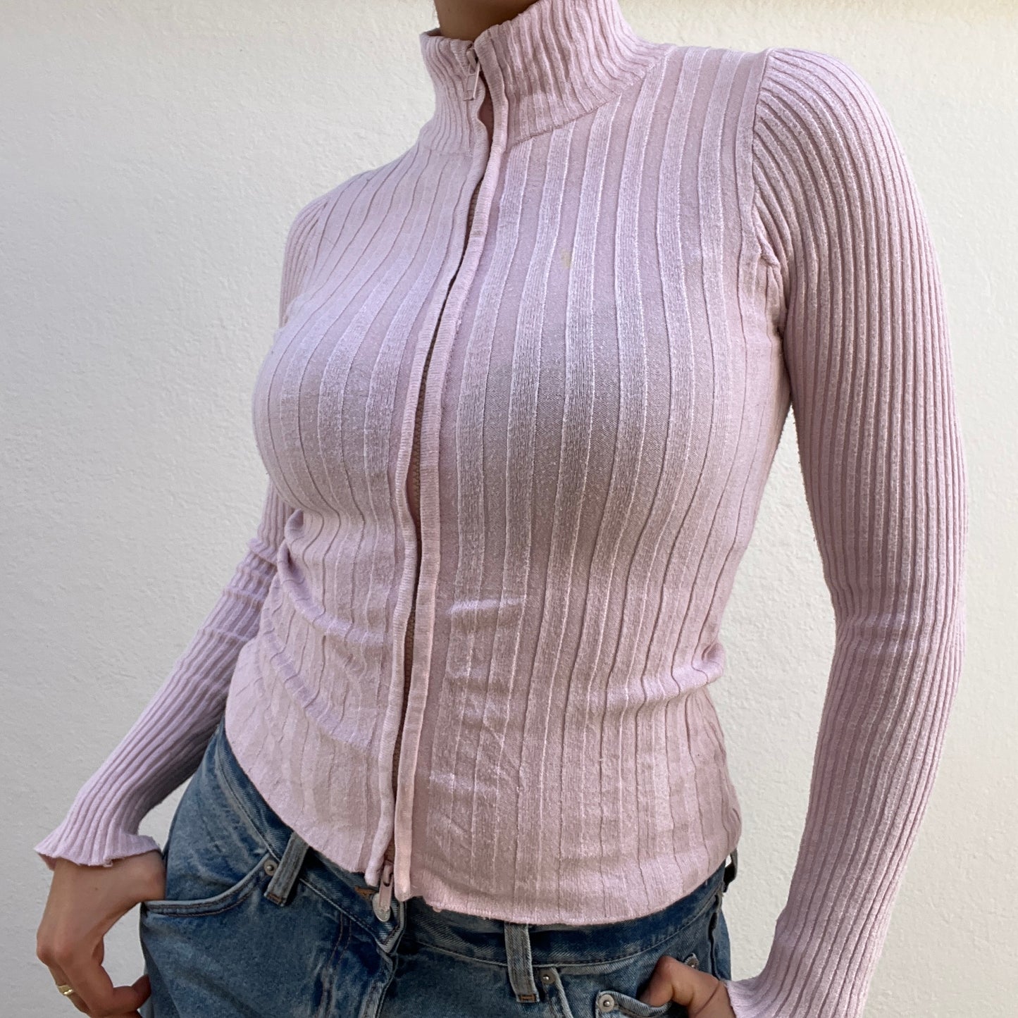 Gilet zippé rose turtle neck