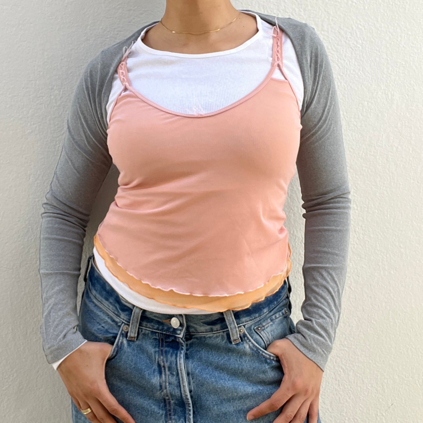 Top noeud en mesh rose orange