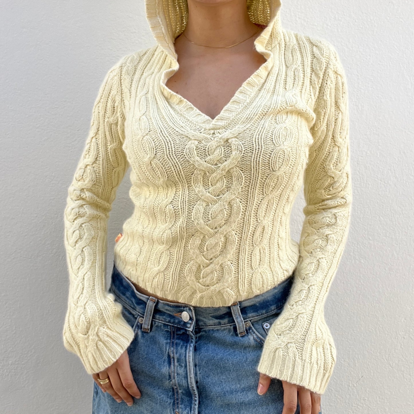 Pull à capuche beige en ramie