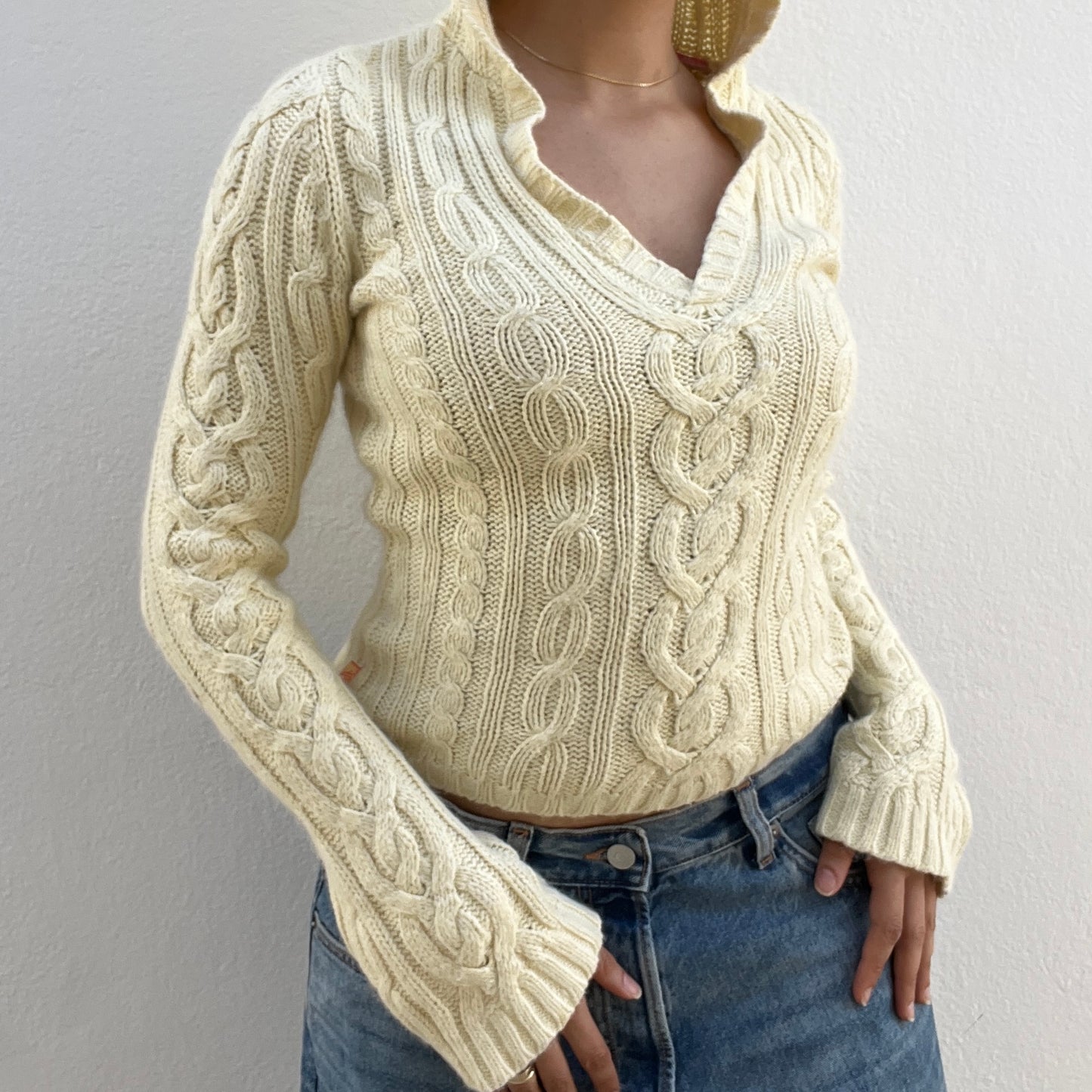 Pull à capuche beige en ramie