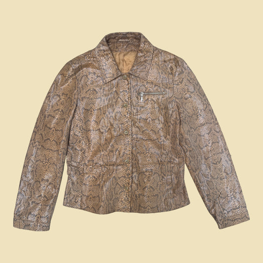 Veste en cuir beige effet python