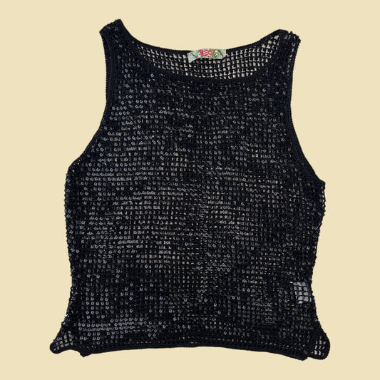 Top crochet et sequins noir