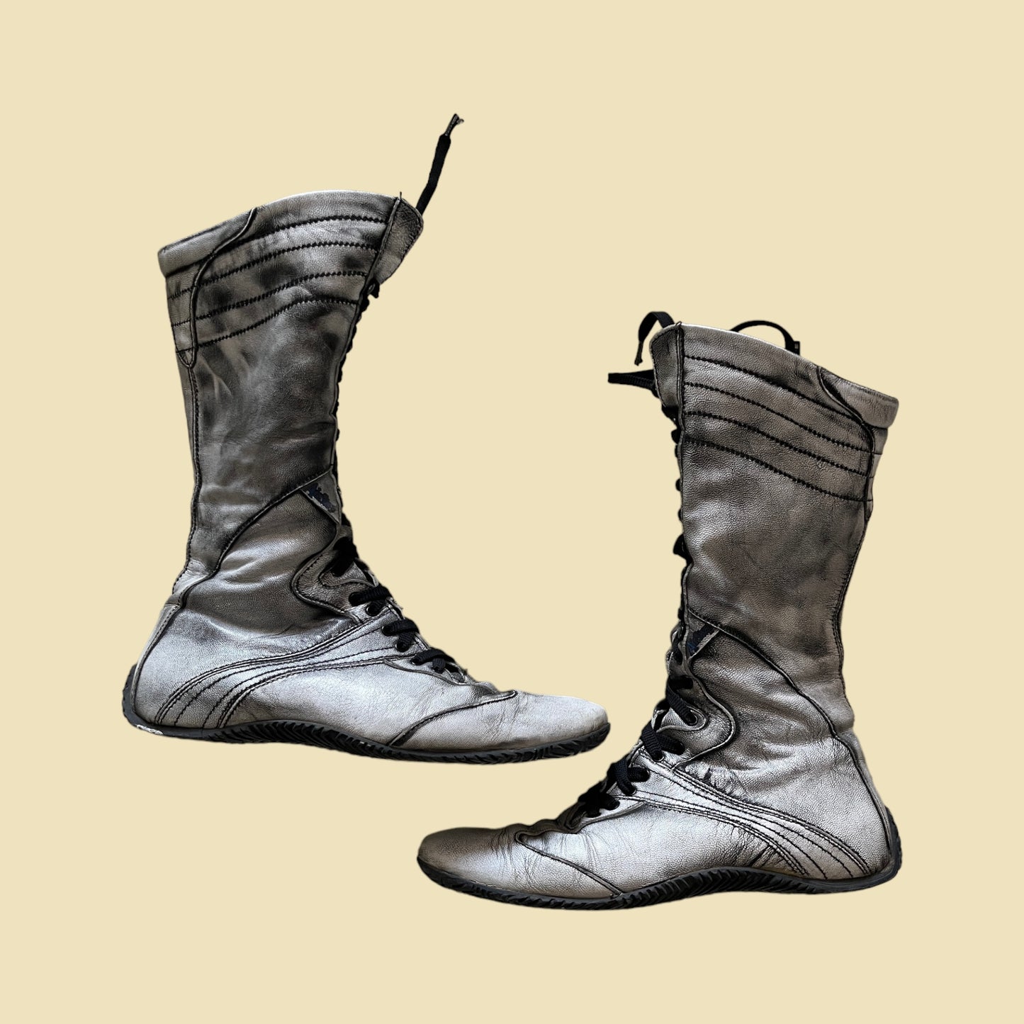 00s boxing boots en cuir gris