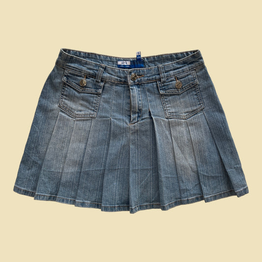 Mini jupe plissée en denim clair