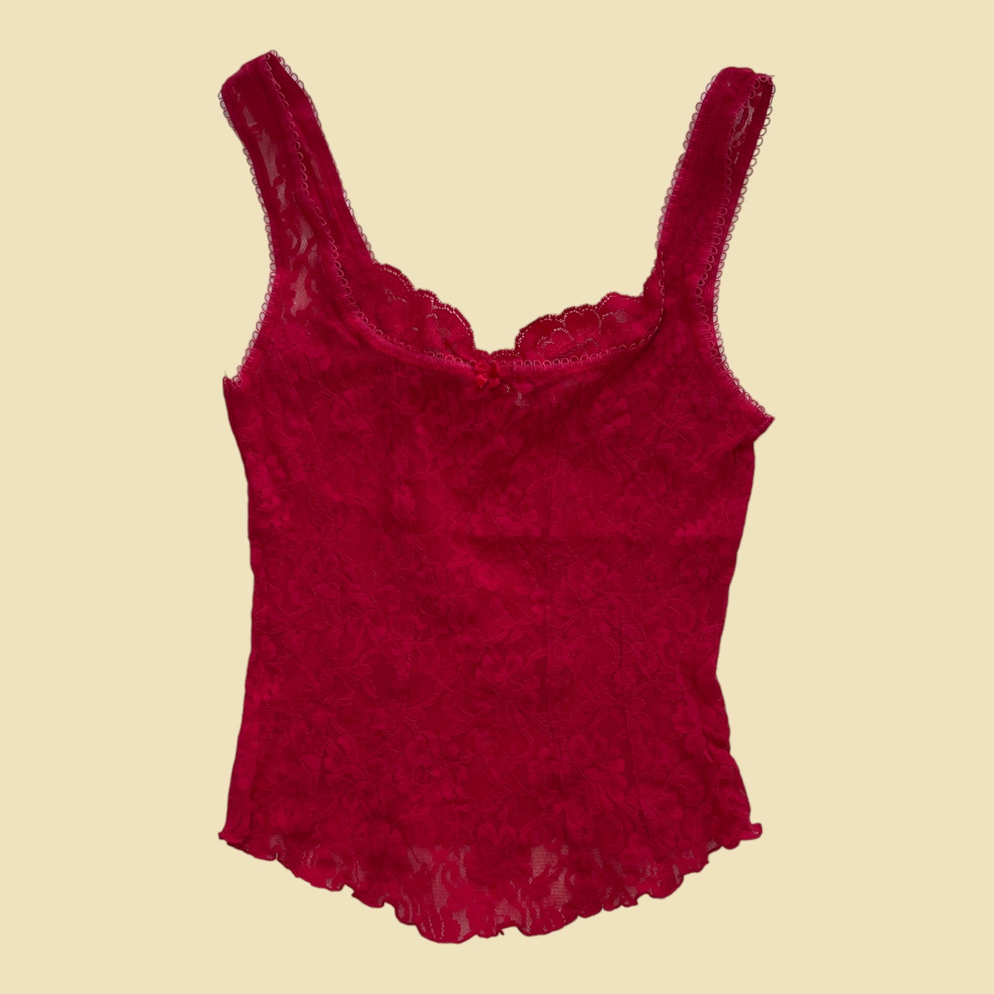 Top romantique effet corset en dentelle rouge