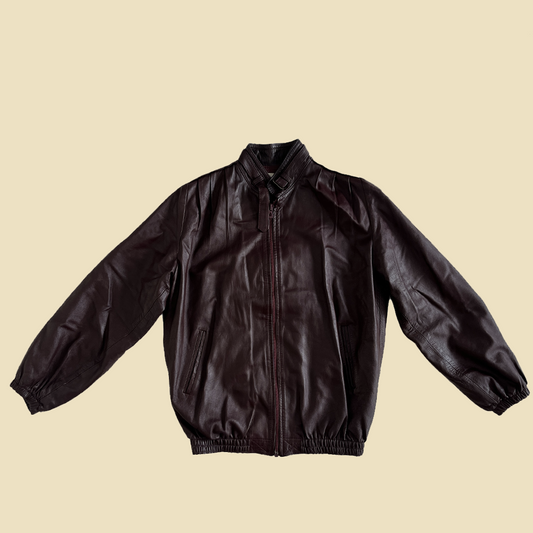 Veste bomber en cuir bordeaux